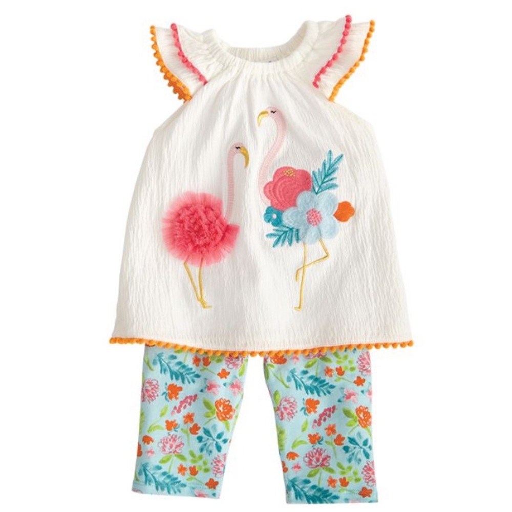 Mud Pie Floral and Flamingo Capri legging set 5t